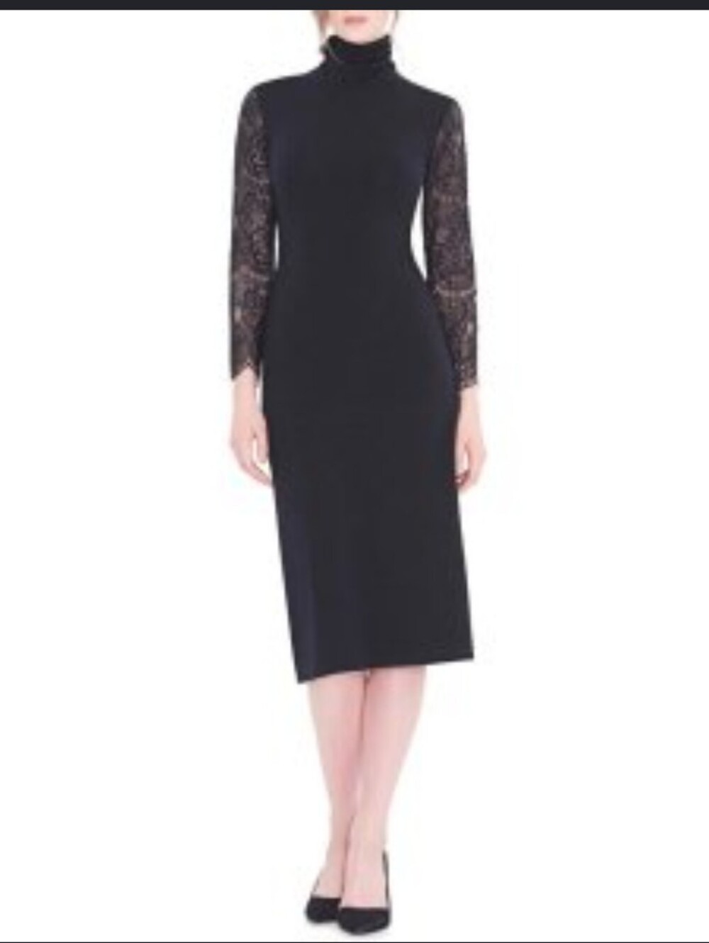 Alice + Olivia Black Long Sleeve Dress with Lace